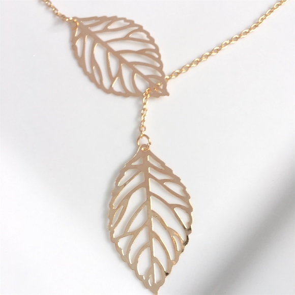 Gold Double Leaf Necklace - Picture 5 of 8